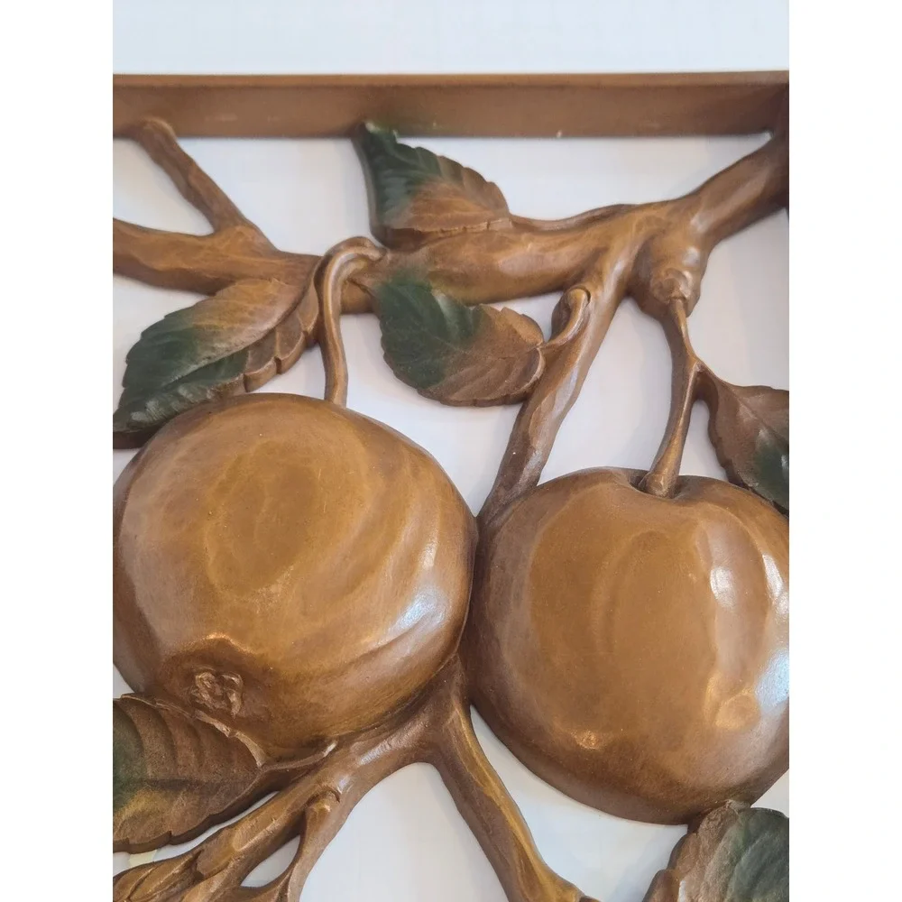 Vintage Syroco Wood Apple Wall Plaque Mid Century Modern Fruit‎ Decor Brown 4473
